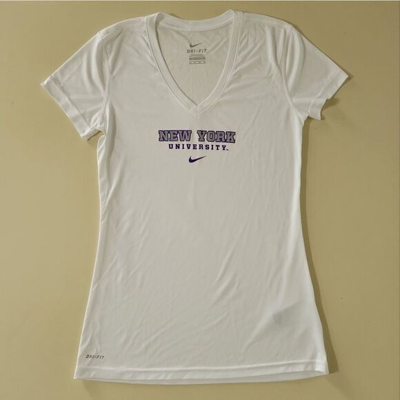 Nike Women's White Dri-FIT New York University V-neck Short Sleeve Tshirt - Picture 1 of 13